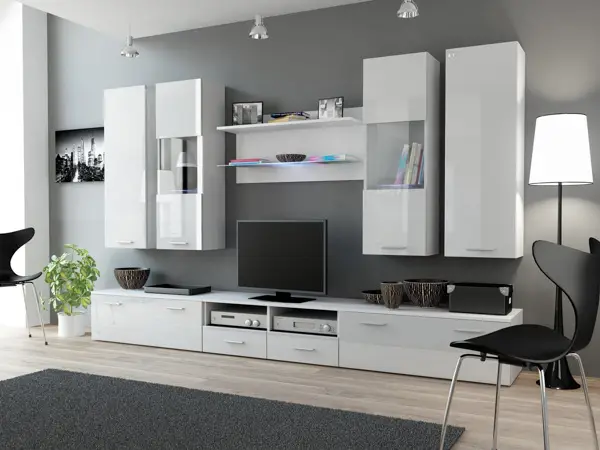 Biela moderná obývacia stena