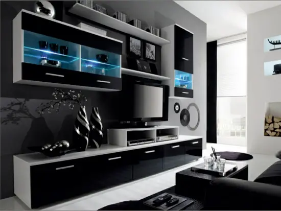 Moderná čierna obývacia stena