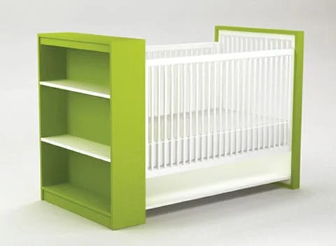 Moderna detska postielka s polickou - zelena